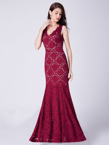 Ever Pretty  V Neck Mermaid Long Lace Evening Party Dresses