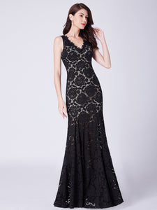 Ever Pretty  V Neck Mermaid Long Lace Evening Party Dresses