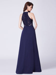 Navy Blue Long Lace Prom Dress F