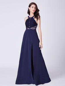 Navy Blue Long Lace Prom Dress F