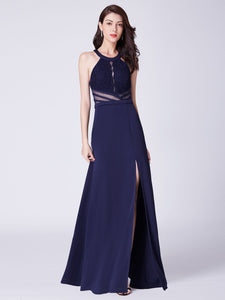 Navy Blue Long Lace Prom Dress F