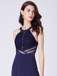 Navy Blue Long Lace Prom Dress F