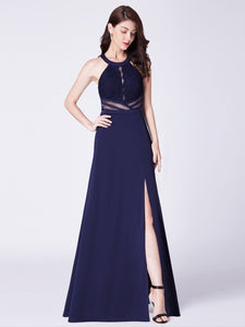 Navy Blue Long Lace Prom Dress F