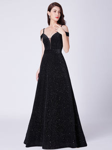 Cold-Shoulder V-Neck Long Formal Evening Dress