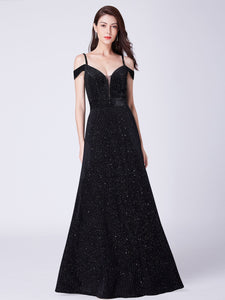 Cold-Shoulder V-Neck Long Formal Evening Dress