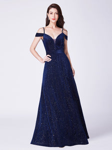 Cold-Shoulder V-Neck Long Formal Evening Dress