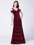 Burgundy V Neck Fishtail Sequined Evening Prom Dress Floor Length