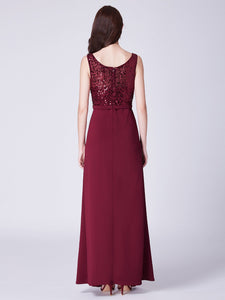 Burgundy A-Line Long Formal Sequin Prom Dress F