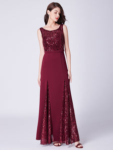 Burgundy A-Line Long Formal Sequin Prom Dress F