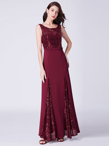 Burgundy A-Line Long Formal Sequin Prom Dress F