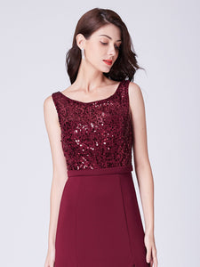 Burgundy A-Line Long Formal Sequin Prom Dress F