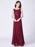 Burgundy A-Line Long Formal Sequin Prom Dress F