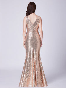 V Neck Long Formal Sequin Wedding-Guest Party Dress F