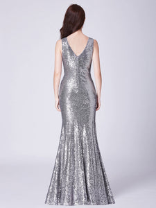 V Neck Long Formal Sequin Wedding-Guest Party Dress F