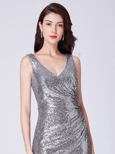 V Neck Long Formal Sequin Wedding-Guest Party Dress F