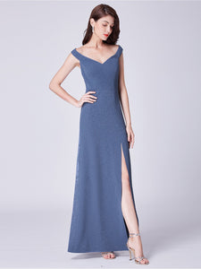 Cold-Shoulder Long Formal Evening Dress