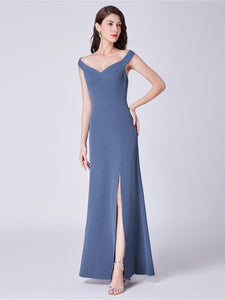 Cold-Shoulder Long Formal Evening Dress