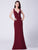 V Neck Fishtail Long Burgundy Formal Evening Dress