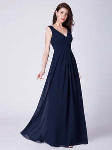 Fhion A-Line V-Neck Long Pleated Bridesmaid Dress