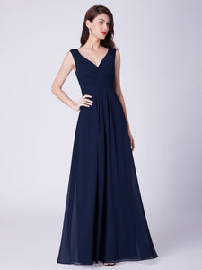 Fhion A-Line V-Neck Long Pleated Bridesmaid Dress