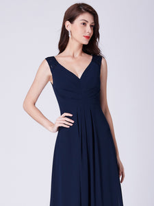 Fhion A-Line V-Neck Long Pleated Bridesmaid Dress