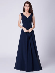 Fhion A-Line V-Neck Long Pleated Bridesmaid Dress