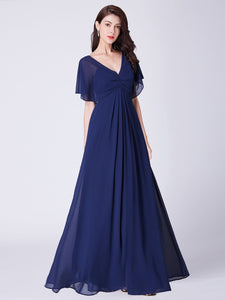 V Neck Long Chiffon Formal Evening Dresses