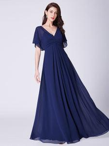 V Neck Long Chiffon Formal Evening Dresses