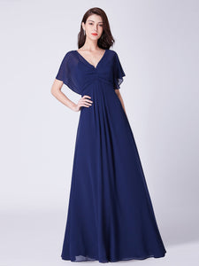 V Neck Long Chiffon Formal Evening Dresses