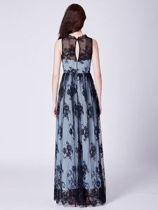 Black Illion A-Line V-Neck Lace Formal Evening Dress