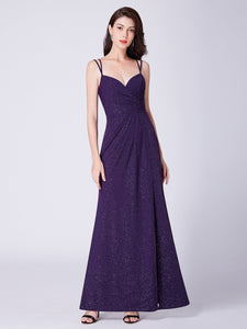 A Line V Neck Long Gillter Formal Evening Dress With Side Split