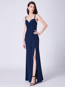 A Line V Neck Long Gillter Formal Evening Dress With Side Split