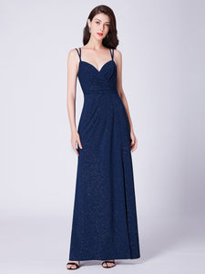 A Line V Neck Long Gillter Formal Evening Dress With Side Split