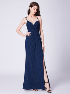 A Line V Neck Long Gillter Formal Evening Dress With Side Split