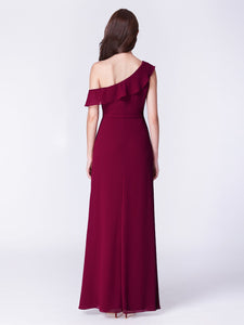 Long Burgundy Off Shoulder Chiffon Bridesmaid Dress