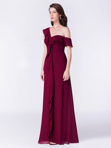 Long Burgundy Off Shoulder Chiffon Bridesmaid Dress