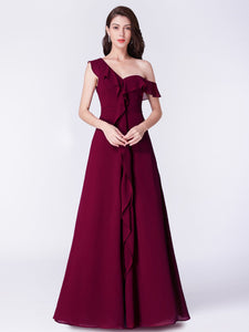 Long Burgundy Off Shoulder Chiffon Bridesmaid Dress