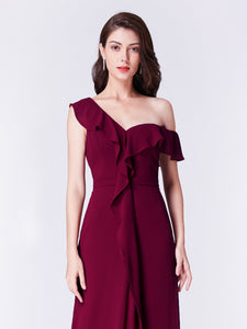 Long Burgundy Off Shoulder Chiffon Bridesmaid Dress