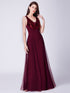 Burgundy A-Line V-Neck Long Evening Dress With Sequins