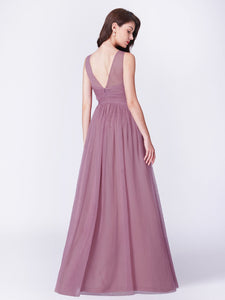 A-Line Deep V-Neck Long Evening Prom Dress