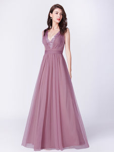 A-Line Deep V-Neck Long Evening Prom Dress