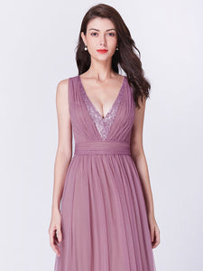 A-Line Deep V-Neck Long Evening Prom Dress