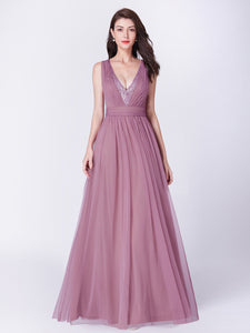 A-Line Deep V-Neck Long Evening Prom Dress