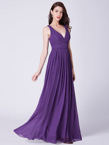 Deep V Neck Long Chiffon Evening Prom Dresses