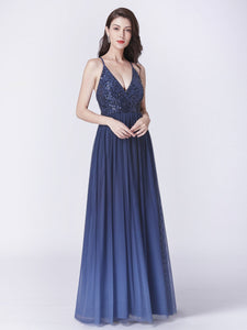 Deep V-Neck A-Line Long Evening Prom Dress