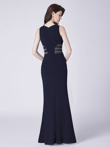 Navy Blue V-Neck Mermaid Long Formal Evening Dress