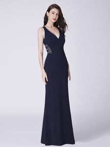 Navy Blue V-Neck Mermaid Long Formal Evening Dress