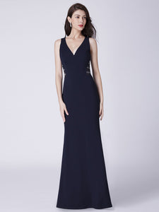 Navy Blue V-Neck Mermaid Long Formal Evening Dress