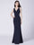 Navy Blue V-Neck Mermaid Long Formal Evening Dress