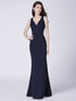 Navy Blue V-Neck Mermaid Long Formal Evening Dress